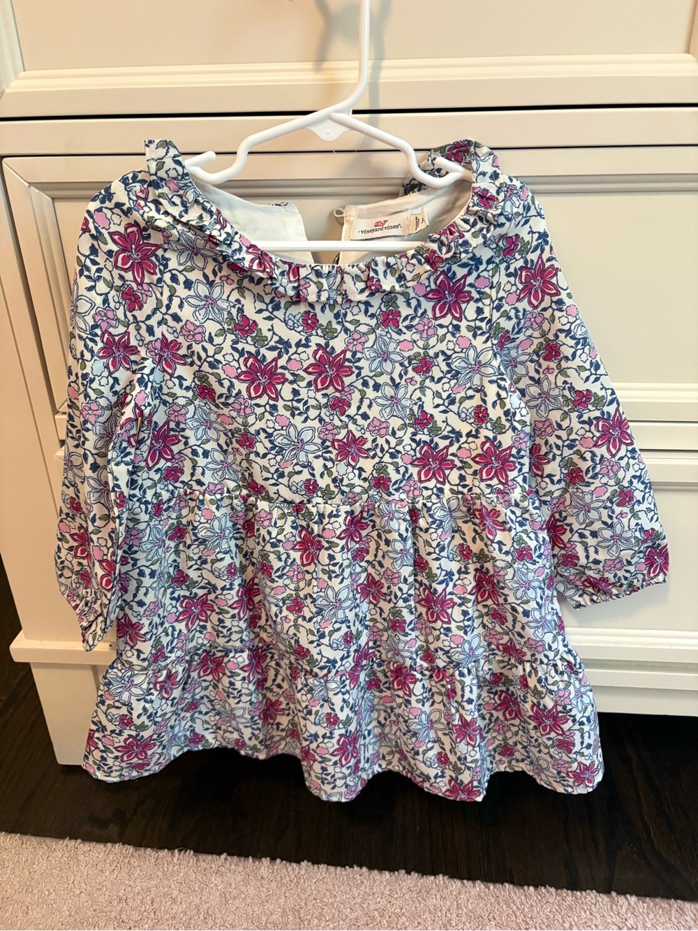 Vineyard Vines Girls Floral Ruffle-Neck Dress